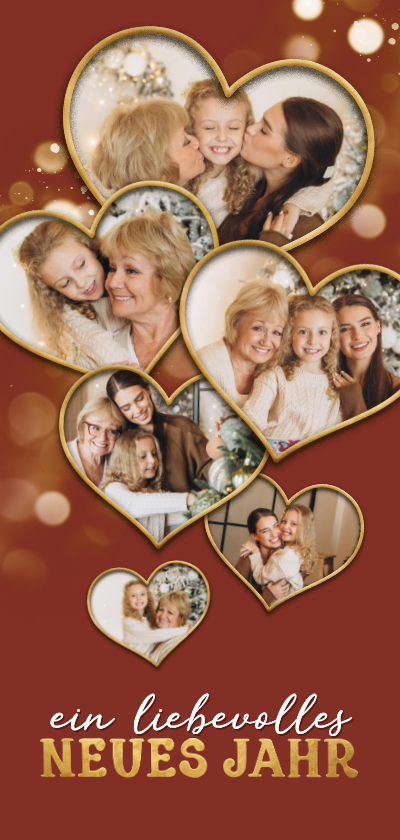 Fotocollagekarte Liebevolles neues Jahr Herzen auf rot - Neujahrskarten Neujahrskarten - Fotocollagekarte Liebevolles neues Jahr Herzen auf rot