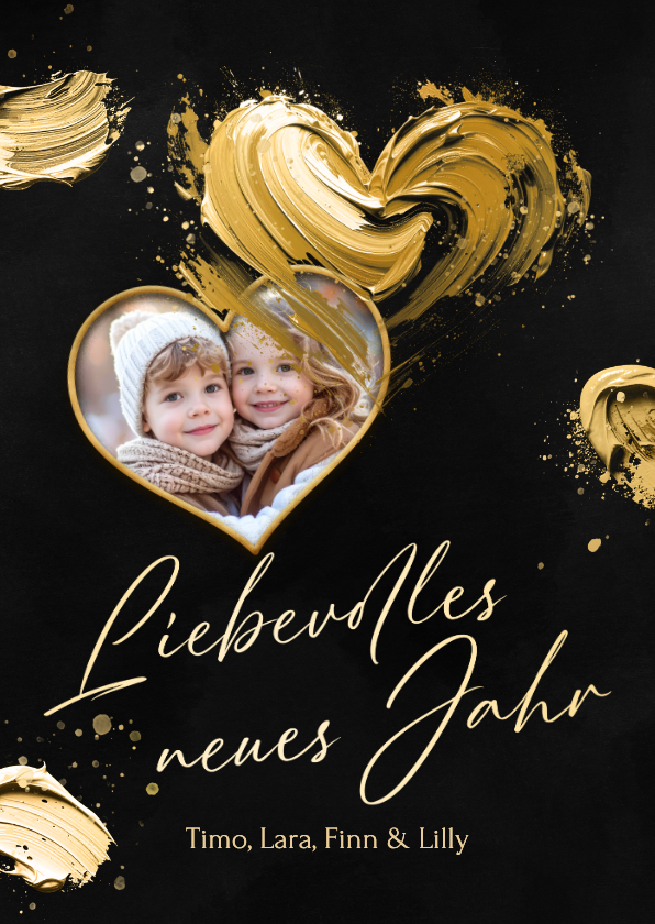 Neujahrskarten - Fotokarte Herz Neujahrs goldene Farbe Schwarz