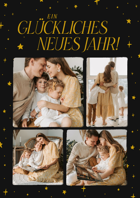 Neujahrskarten - Fotokarte Neujahr mit Sternchen und Fotos 