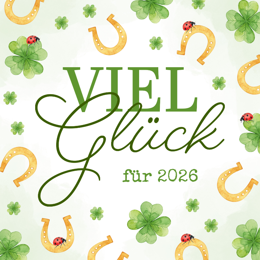 Neujahrskarten - Glücksbringerkarte Neujahr Hufeisen & Klee