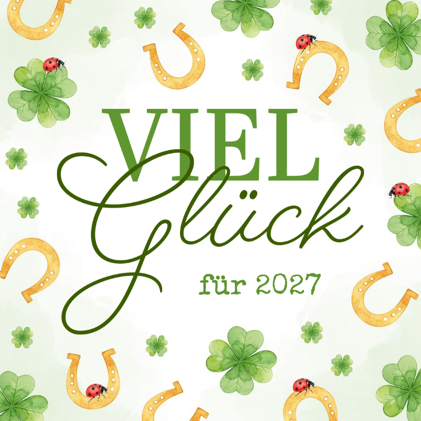 Glücksbringerkarte Neujahr Hufeisen & Klee - Neujahrskarten Neujahrskarten - Glücksbringerkarte Neujahr Hufeisen & Klee