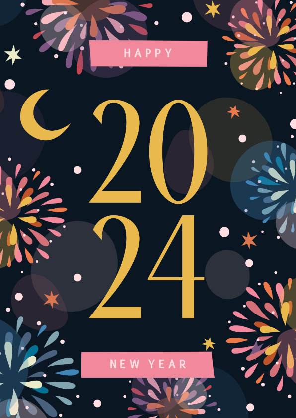 Neujahrskarten - Grußkarte neues Jahr buntes Feuerwerk & Jahreszahl