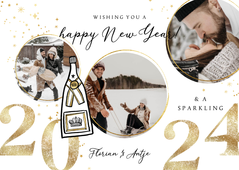 Neujahrskarten - Grußkarte Neujahr runde Fotos 2024