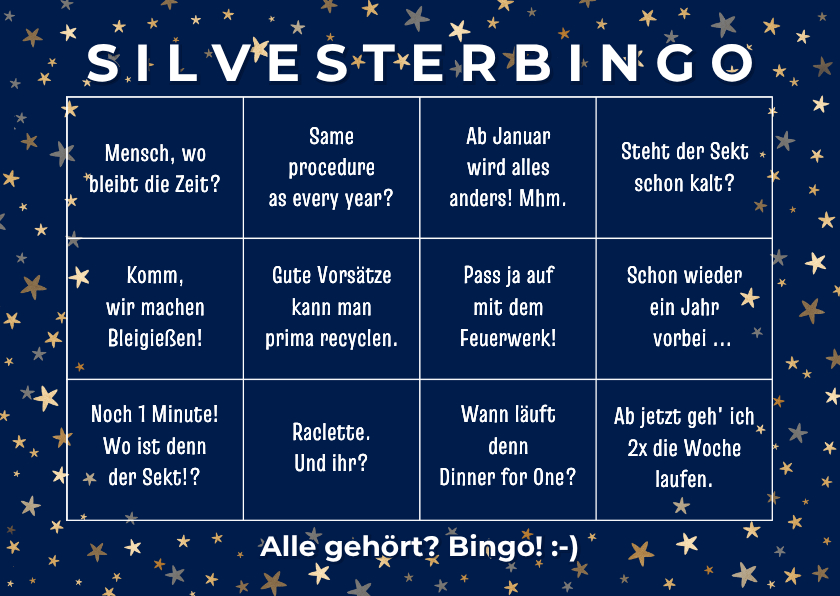 Grußkarte Neujahr Silvesterbingo - Neujahrskarten Neujahrskarten - Grußkarte Neujahr Silvesterbingo