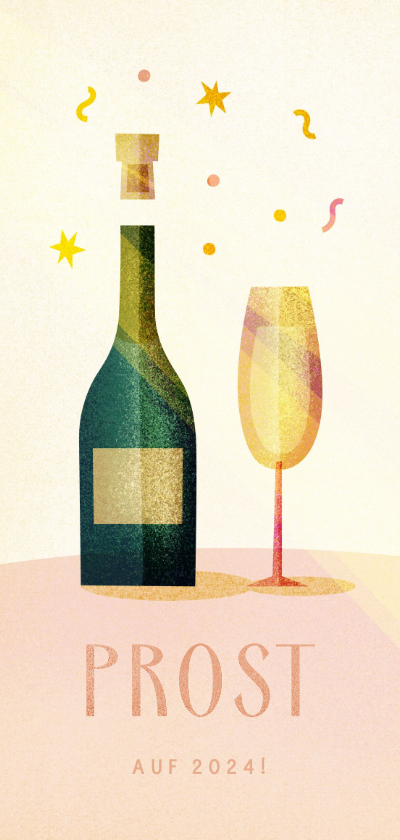Neujahrskarten - Karte Neujahrsgrüße Sektflasche & Sektglas