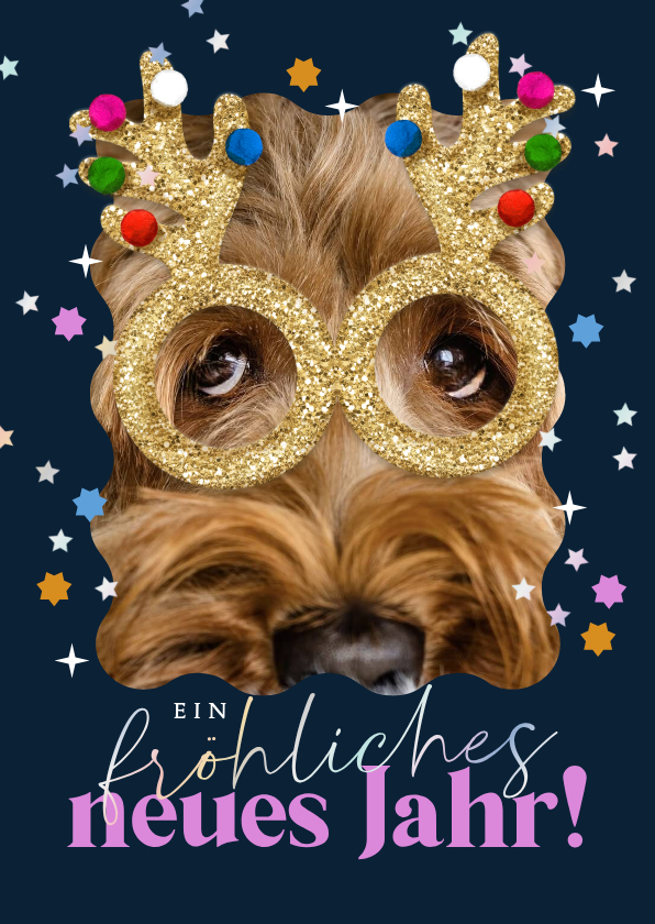 Lustige Neujahrsgrüße Foto, Brille & Sternchen - Neujahrskarten Neujahrskarten - Lustige Neujahrsgrüße Foto, Brille & Sternchen