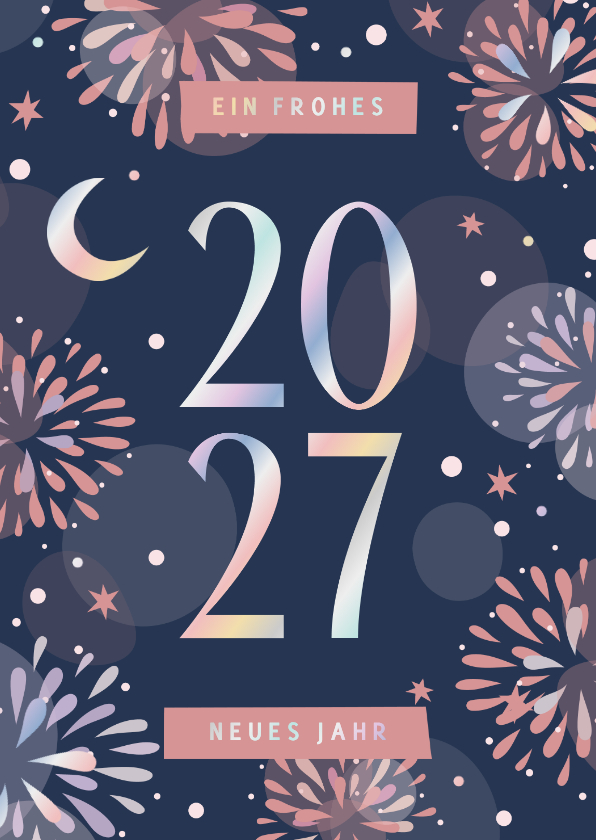 Moderne Neujahrskarte 2027 Mond & Feuerwerk - Neujahrskarten Neujahrskarten - Moderne Neujahrskarte 2027 Mond & Feuerwerk
