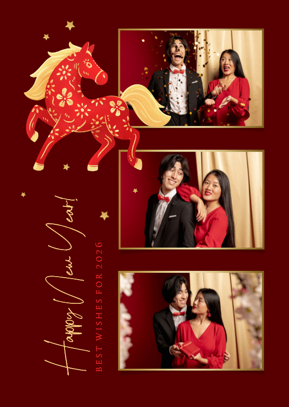 Neujahrskarten - Neujahr Fotocollage-Karte chinesisch Feuerpferd
