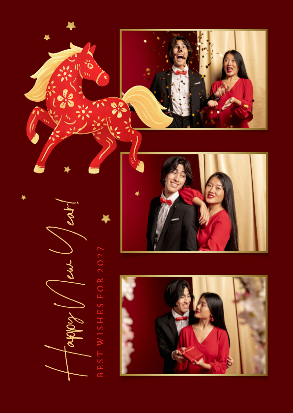 Neujahr Fotocollage-Karte chinesisch Feuerpferd - Neujahrskarten Neujahrskarten - Neujahr Fotocollage-Karte chinesisch Feuerpferd