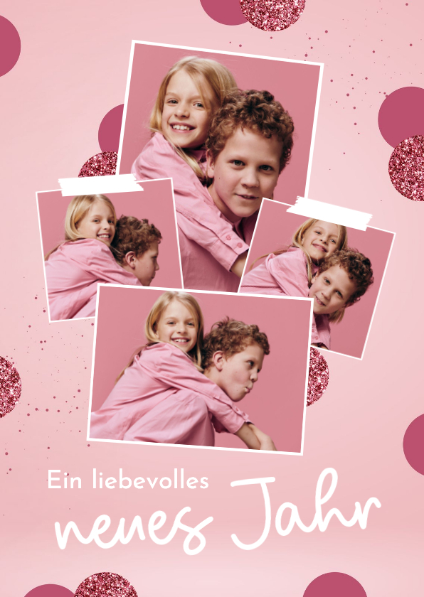 Neujahrs-Fotogrußkarte Fotocollage pink - Neujahrskarten Neujahrskarten - Neujahrs-Fotogrußkarte Fotocollage pink