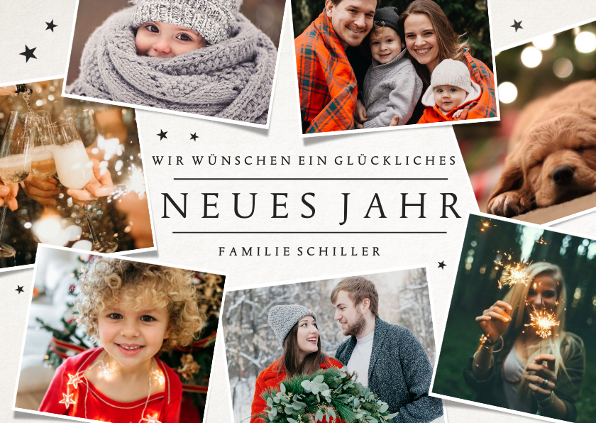 Neujahrskarten - Neujahrsgrüße Fotocollage mit Sternen
