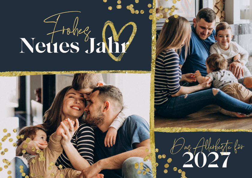 Neujahrsgrüße Fotocollage Rahmen und Herz - Neujahrskarten Neujahrskarten - Neujahrsgrüße Fotocollage Rahmen und Herz