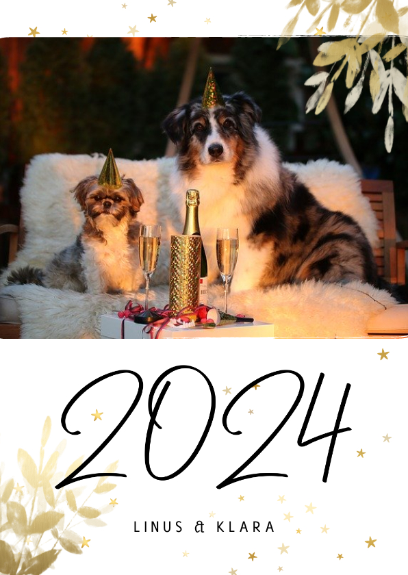 Neujahrskarten - Neujahrsgruß 2024 Goldlook botanisch mit Foto