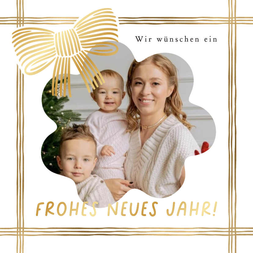 Neujahrsgrußkarte Foto mit Goldschleife - Neujahrskarten Neujahrskarten - Neujahrsgrußkarte Foto mit Goldschleife