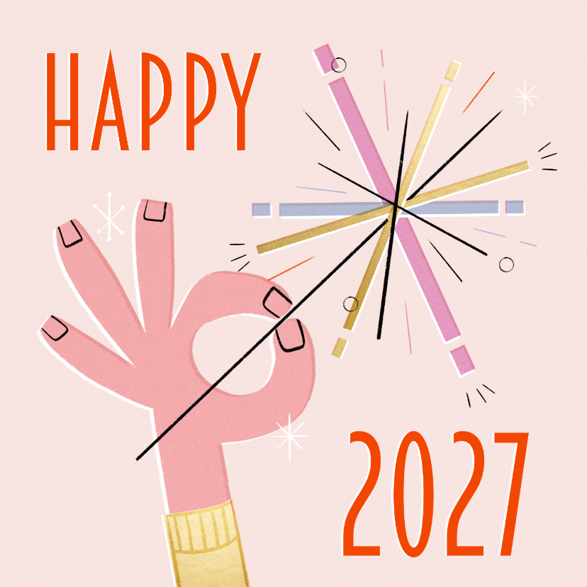 Neujahrsgrußkarte 'Happy 2027' Hand mit Wunderkerze - Neujahrskarten Neujahrskarten - Neujahrsgrußkarte 'Happy 2027' Hand mit Wunderkerze