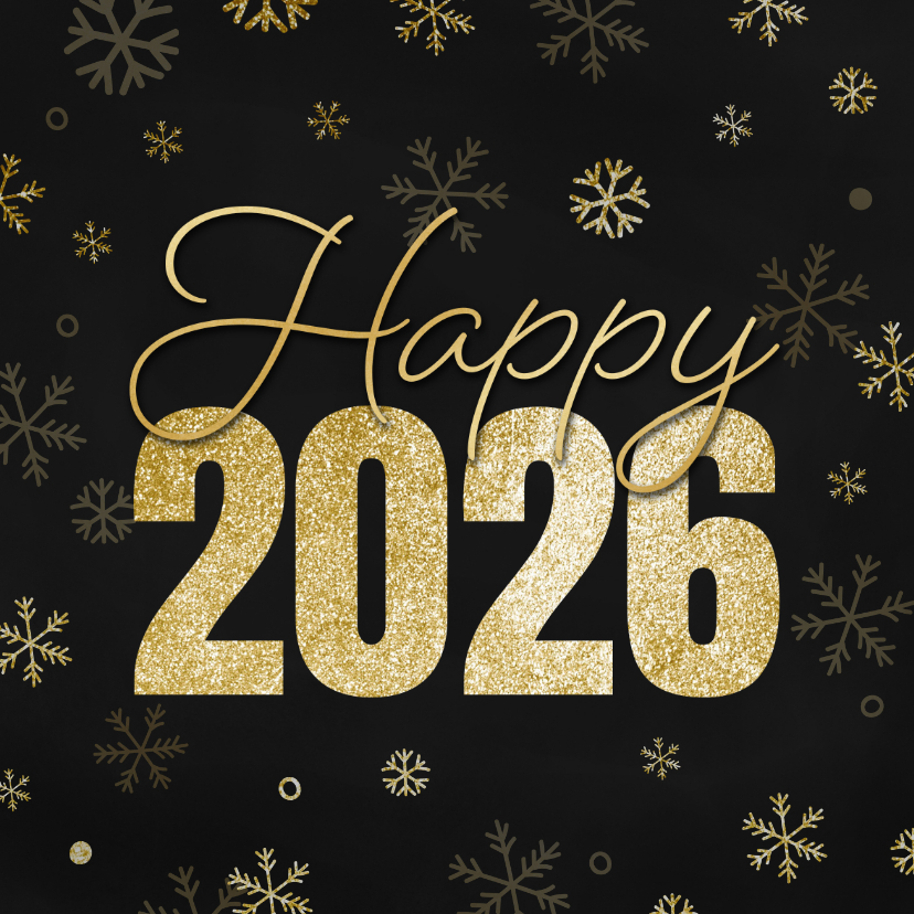 Neujahrskarte 2026 Glitzer goldene Schneeflocken - Neujahrskarten Neujahrskarten - Neujahrskarte 2026 Glitzer goldene Schneeflocken