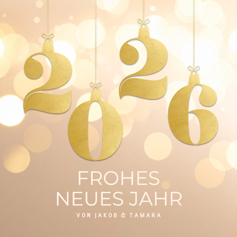 Neujahrskarte 2026 Hänger Beige Gold Bokeh - Neujahrskarten Neujahrskarten - Neujahrskarte 2026 Hänger Beige Gold Bokeh