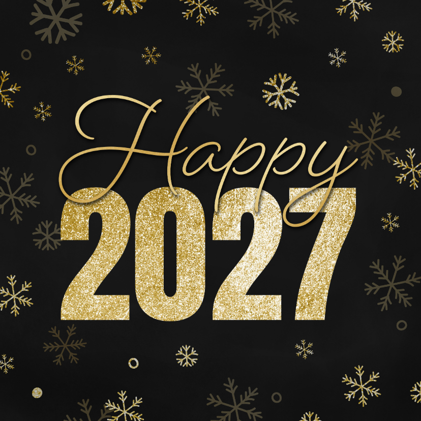 Neujahrskarte 2027 Glitzer goldene Schneeflocken - Neujahrskarten Neujahrskarten - Neujahrskarte 2027 Glitzer goldene Schneeflocken