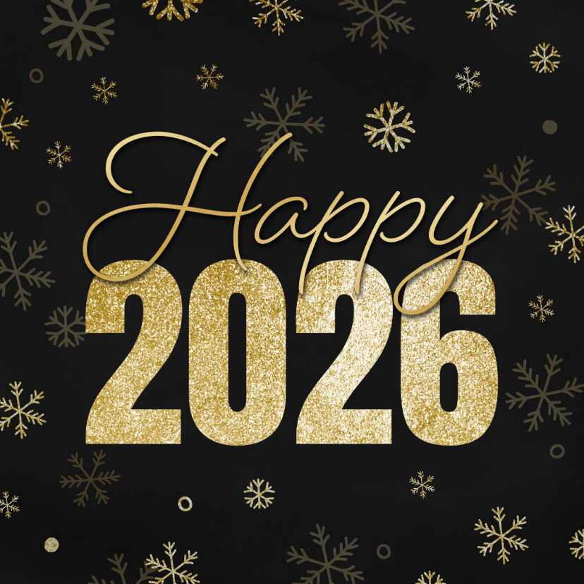 Neujahrskarte 2027 Glitzer goldene Schneeflocken - Neujahrskarten Neujahrskarten - Neujahrskarte 2027 Glitzer goldene Schneeflocken