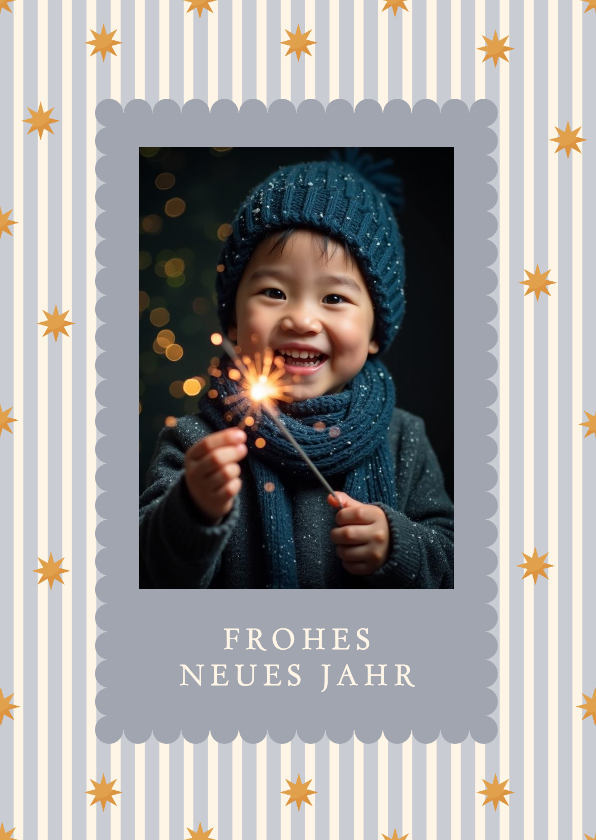 Neujahrskarten - Neujahrskarte blaue Streifen Foto Sternchen