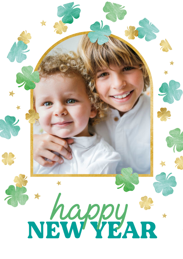 Neujahrskarten - Neujahrskarte Bogenform Foto mit Glücksklee