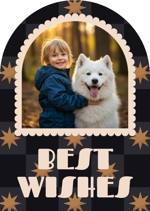 Neujahrskarten - Neujahrskarte Bogenform Foto Sterne Karomuster 'Best Wishes'