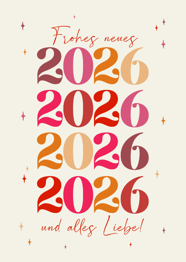 Neujahrskarte bunte 2026 Beige mit Sternchen - Neujahrskarten Neujahrskarten - Neujahrskarte bunte 2026 Beige mit Sternchen