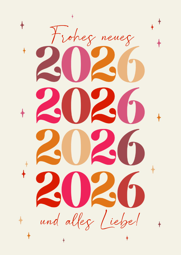 Neujahrskarte bunte 2027 Beige mit Sternchen - Neujahrskarten Neujahrskarten - Neujahrskarte bunte 2027 Beige mit Sternchen