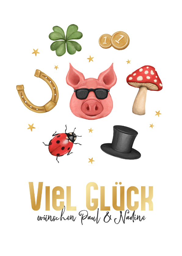 Neujahrskarten - Neujahrskarte bunte Glückssymbole