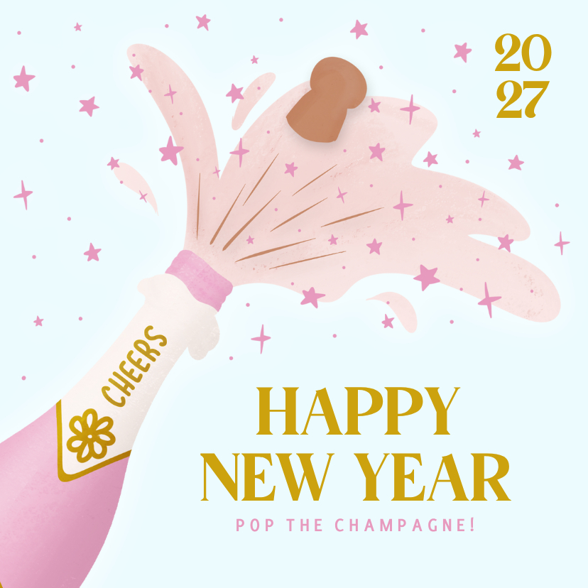 Neujahrskarte Champagnerflasche in Pink - Neujahrskarten Neujahrskarten - Neujahrskarte Champagnerflasche in Pink