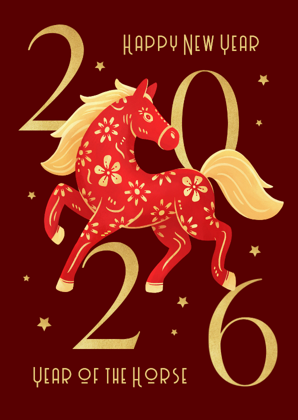 Neujahrskarten - Neujahrskarte chinesisches Jahr des Feuer-Pferdes