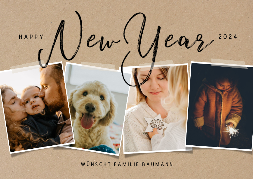 Neujahrskarten - Neujahrskarte eigene Fotos Kraftpapier