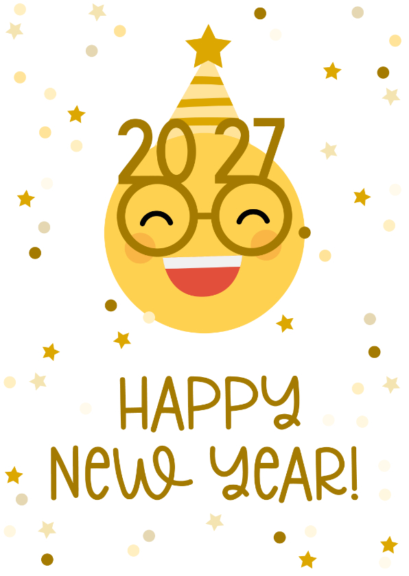 Neujahrskarte Emoji mit Brille und 2027 - Neujahrskarten Neujahrskarten - Neujahrskarte Emoji mit Brille und 2027
