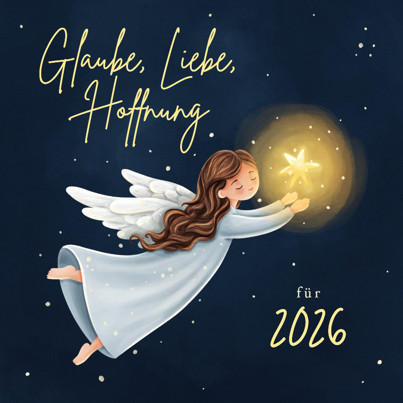Neujahrskarten - Neujahrskarte Engel mit Stern dunkelblau christlich