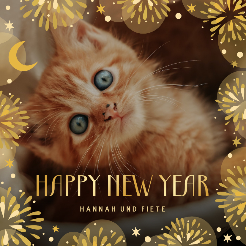 Neujahrskarten - Neujahrskarte Feuerwerk und Sterne mit eigenem Foto