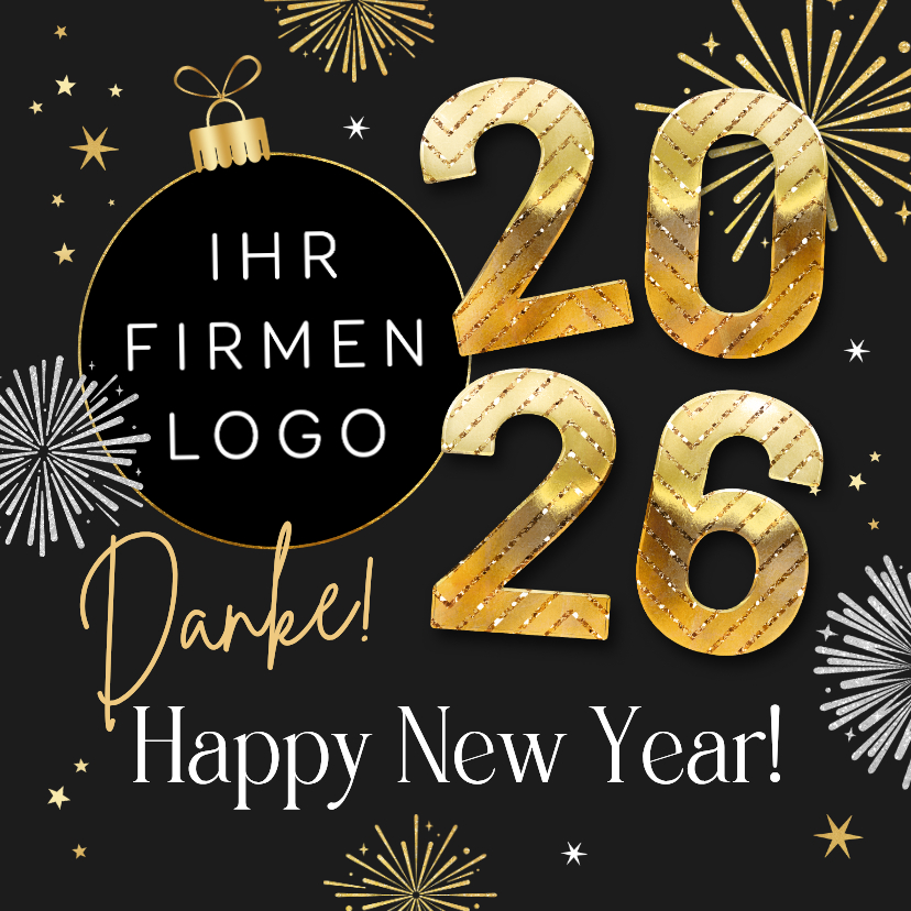 Neujahrskarten - Neujahrskarte Firma 2026, Logo & Feuerwerk
