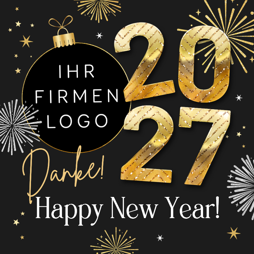 Neujahrskarte Firma 2027, Logo & Feuerwerk - Neujahrskarten Neujahrskarten - Neujahrskarte Firma 2027, Logo & Feuerwerk
