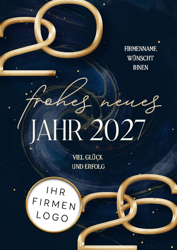 Neujahrskarte Firma Logo 2027 gold blau - Neujahrskarten Neujahrskarten - Neujahrskarte Firma Logo 2027 gold blau
