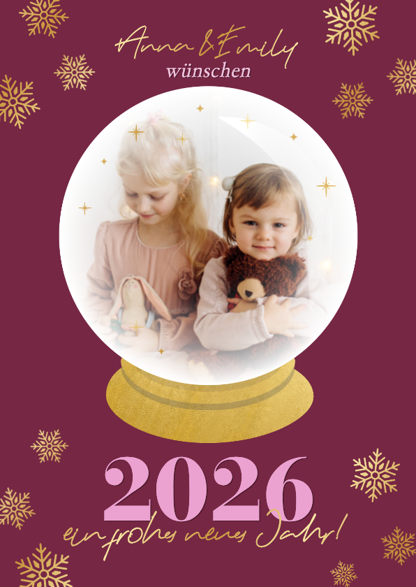 Neujahrskarten - Neujahrskarte Foto in Schneekugel Schneeflocken