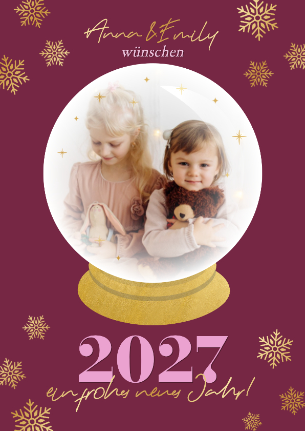 Neujahrskarte Foto in Schneekugel Schneeflocken - Neujahrskarten Neujahrskarten - Neujahrskarte Foto in Schneekugel Schneeflocken