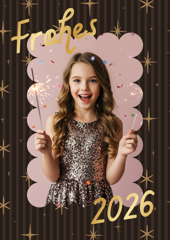 Neujahrskarten - Neujahrskarte Foto Sternchen auf Streifen