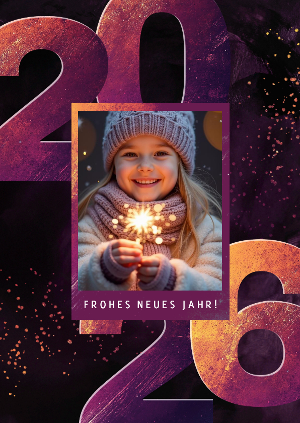 Neujahrskarte Foto & 2026 lila - Neujahrskarten Neujahrskarten - Neujahrskarte Foto & 2026 lila