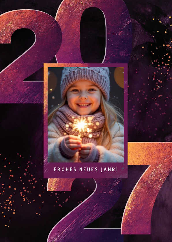 Neujahrskarte Foto & 2027 lila - Neujahrskarten Neujahrskarten - Neujahrskarte Foto & 2027 lila