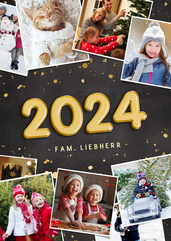 Neujahrskarten - Neujahrskarte Fotocollage 2024 Folienballon 