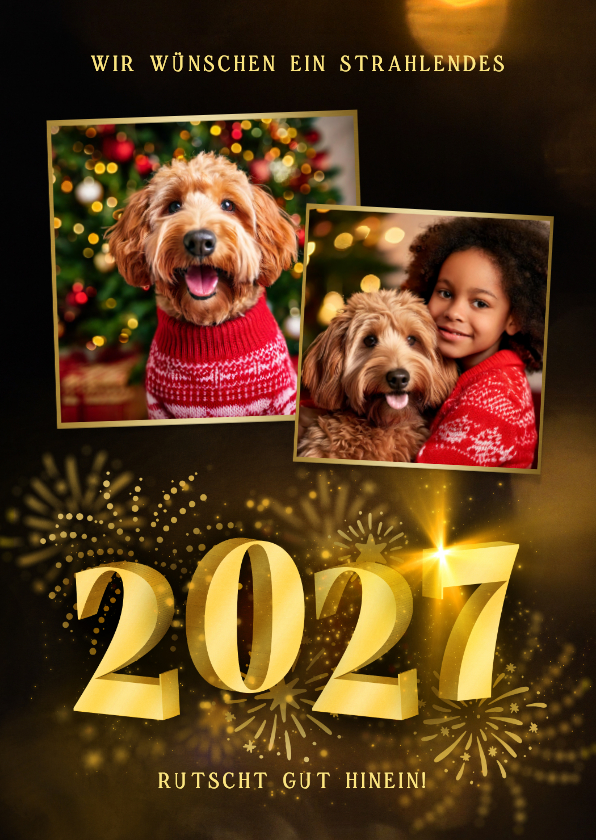 Neujahrskarten - Neujahrskarte Fotocollage 3D 2027 Feuerwerk
