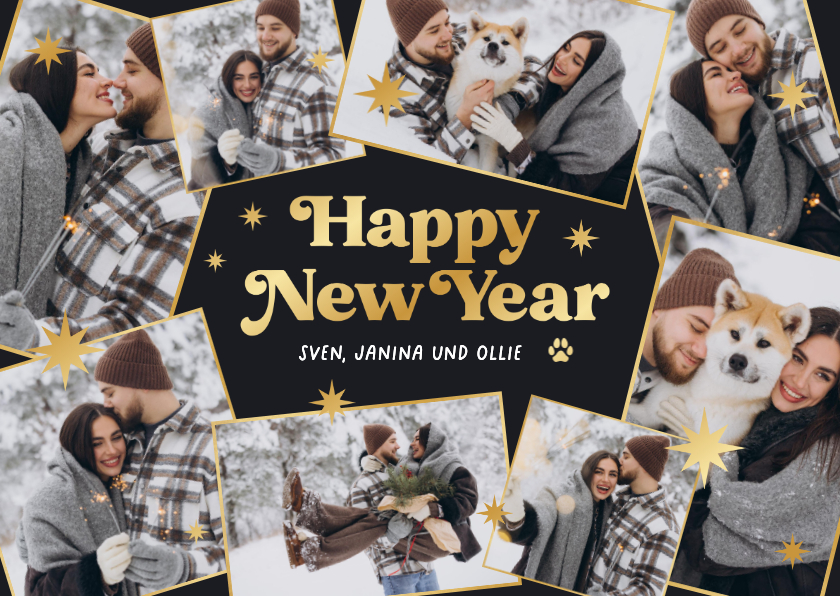 Neujahrskarten - Neujahrskarte Fotocollage 8 Fotos 'Happy New Year'