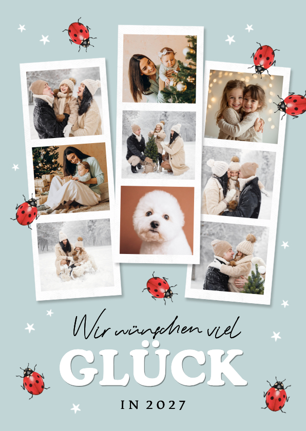 Neujahrskarte Fotocollage Fotostrips Marienkäfer - Neujahrskarten Neujahrskarten - Neujahrskarte Fotocollage Fotostrips Marienkäfer
