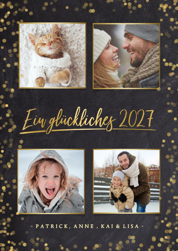 Neujahrskarte Fotocollage goldene 2027 - Neujahrskarten Neujahrskarten - Neujahrskarte Fotocollage goldene 2027