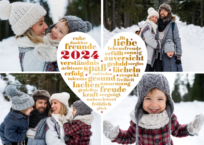 Neujahrskarten - Neujahrskarte Fotocollage Herzenswunsch