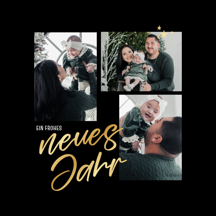 Neujahrskarte Fotocollage mit Goldschrift - Neujahrskarten Neujahrskarten - Neujahrskarte Fotocollage mit Goldschrift